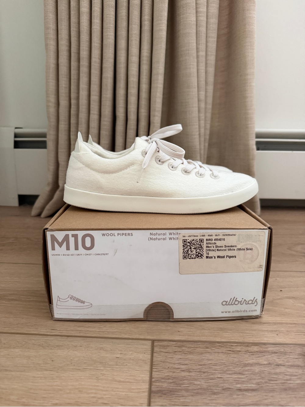 Allbirds Merino Wool Pipers - Natural White size 10 NEW IN BOX